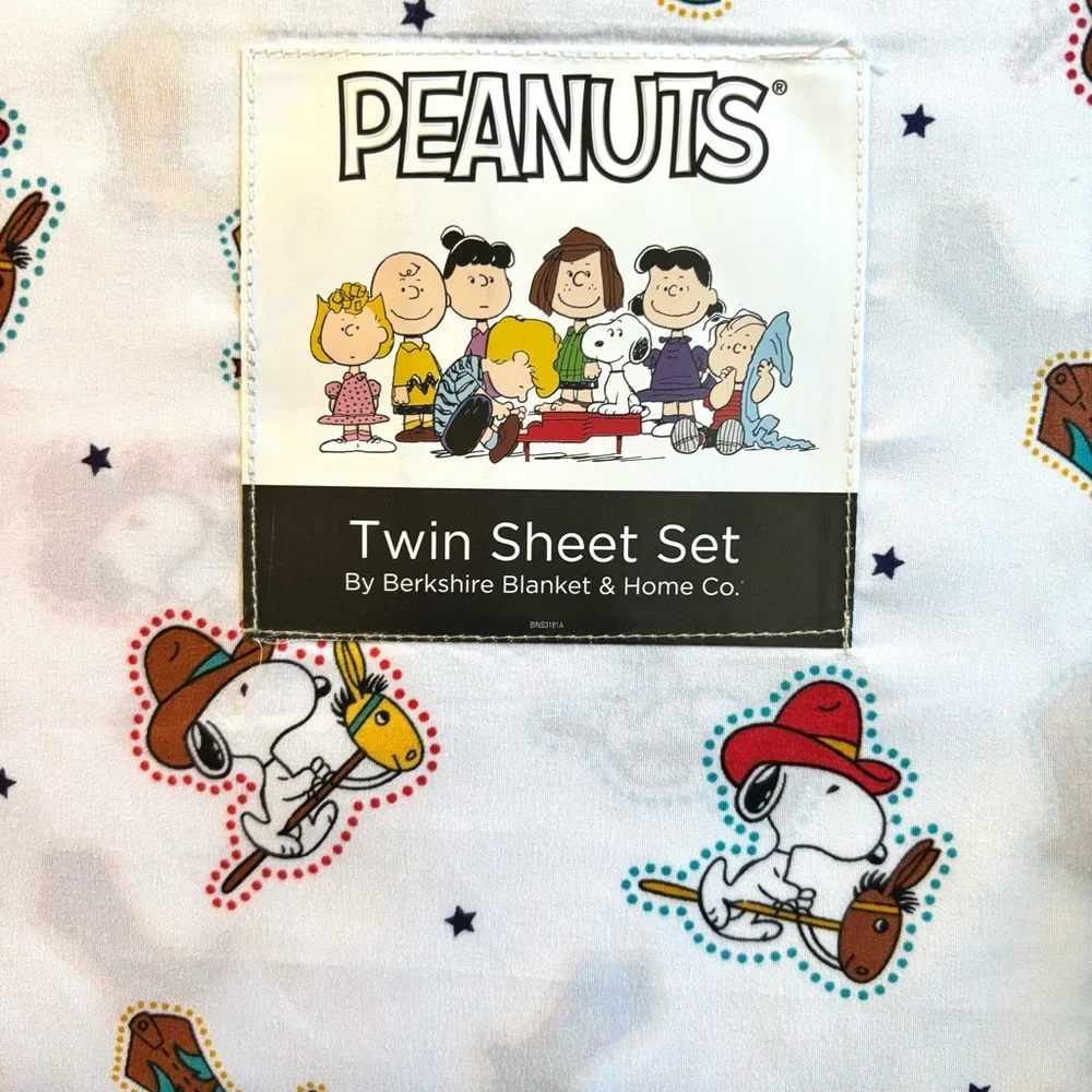 COWBOY Snoopy TWIN Sheet Set Berkshire Sheets PEANUTS Western Boots Stick Horse